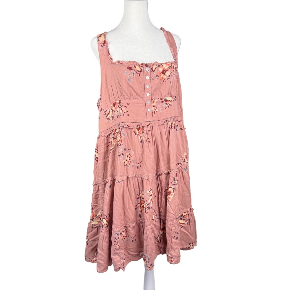Lucky Brand Tiered Flirty Floral Pink  Ruffle Corset Mini boho dress strappy XXL